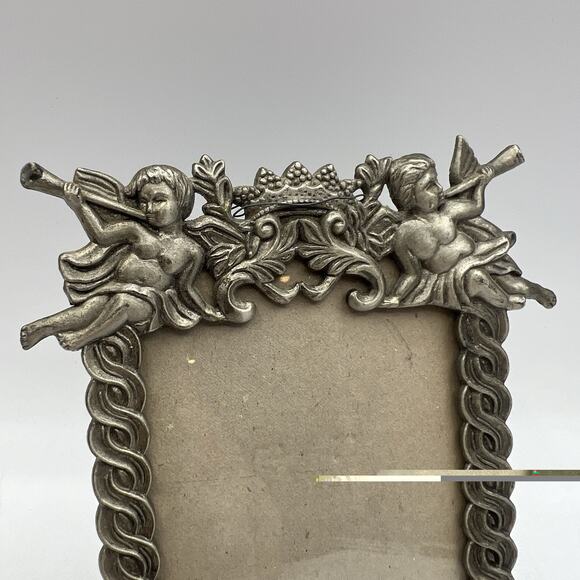 Vintage Pewter Picture Frame Cherubs Angels 3.5x5" Victorian Silver - Picture 2 of 5